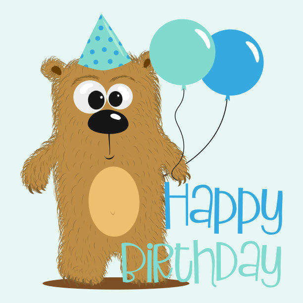 生日快乐-可爱的手画熊与气球图片下载