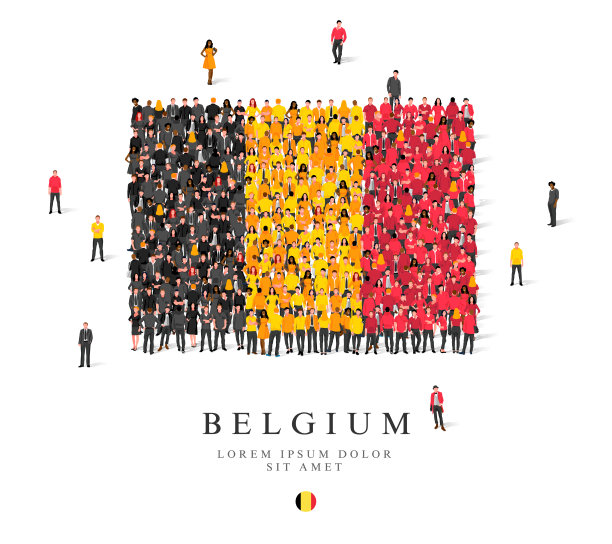 一大群人穿着黑、黄、红三色长袍，象征着比利时国旗。图片下载