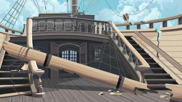 美丽的卡通破旧的古董木船图片下载