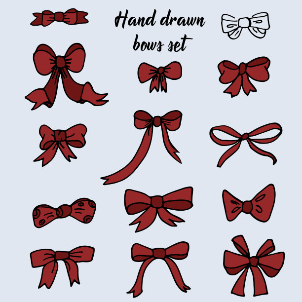 矢量手绘彩色套红色蝴蝶结与丝带图片下载
