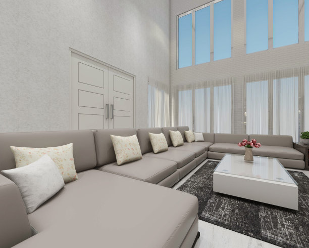 现代客厅设计，豪华舒适的沙发和极简的咖啡桌图片下载