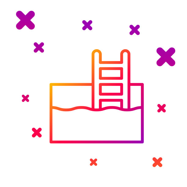 彩色线游泳池与梯子图标隔离图片下载