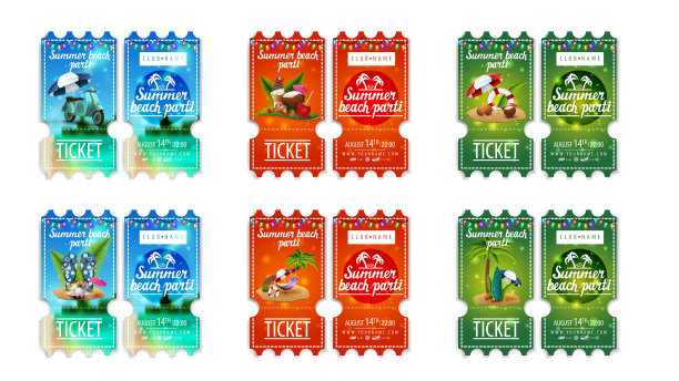 夏日沙滩派对大设彩色门票图片下载
