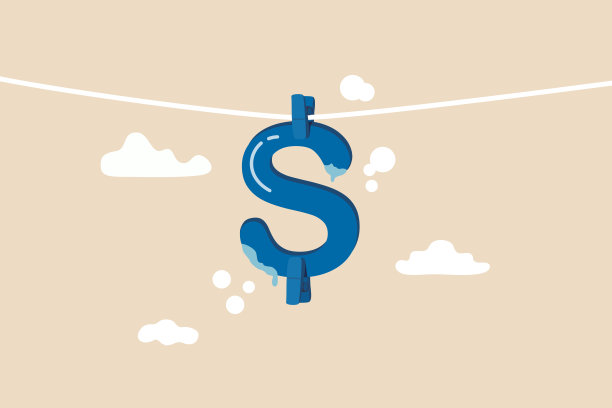 洗钱与金融犯罪，清洗脏钱的过程，偷税漏税或非法牟利的概念，美元标志晾晒后洗或洗黑钱的隐喻。图片下载