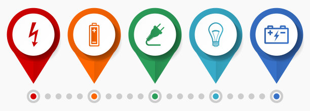 电力和能源，电力概念矢量图标集，平面设计指针，信息图表模板图片下载