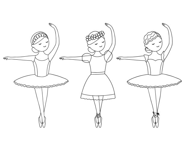 在白色背景上的一组轮廓图像。穿着尖头鞋和裙子的芭蕾舞女演员。图片下载