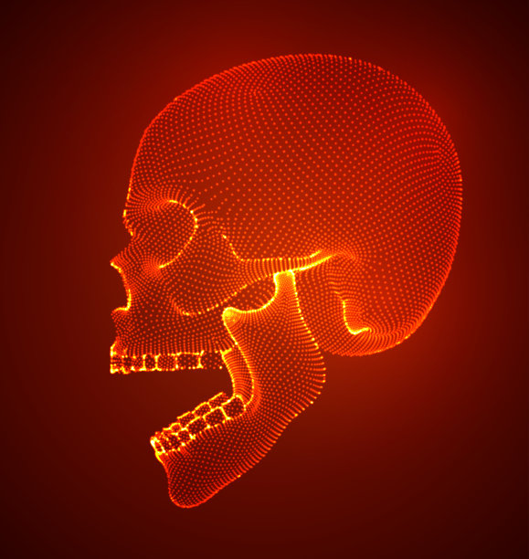 具有正方形和三角形多边形的人类头骨向量集。图片下载