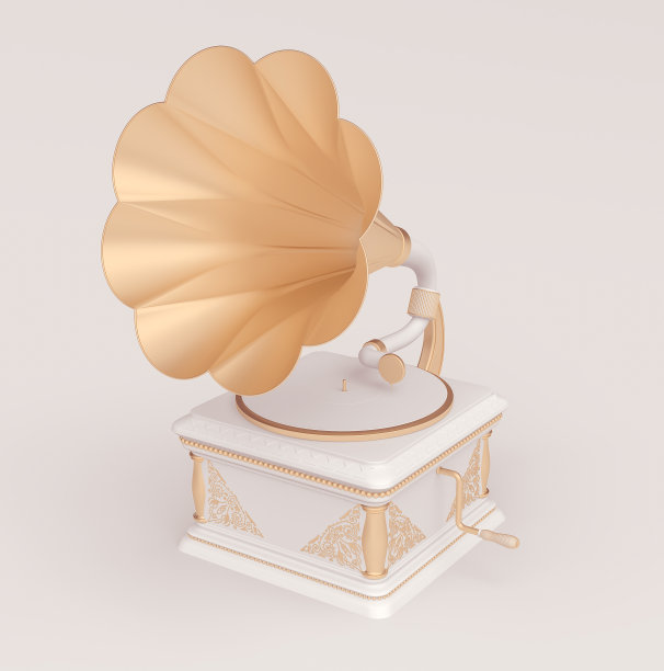 3D留声机渲染图：复古音响设备图片下载