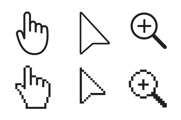 黑白箭头，手和鼠标光标矢量插图图标图片下载