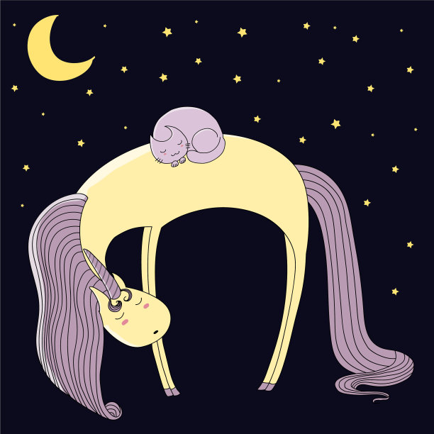 睡觉的独角兽和猫图片下载