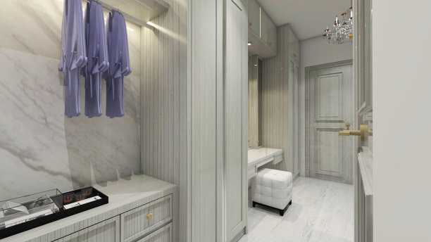 试衣间设计，有衣柜和梳妆台图片下载