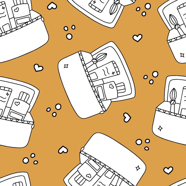 可爱的涂鸦无缝图案与化妆包图片下载