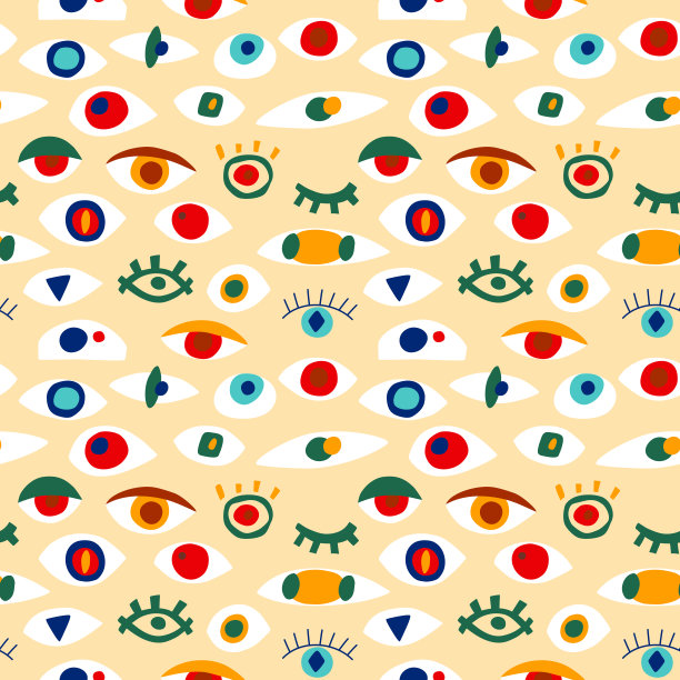 当代风格的眼抽象图案与几何形状。向量希腊无缝图案与看，眼睛在现代拼贴风格。图片下载