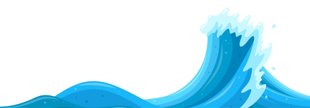 卷浪引起洪水。海啸波浪溅在卡通风格的背景。矢量图图片下载