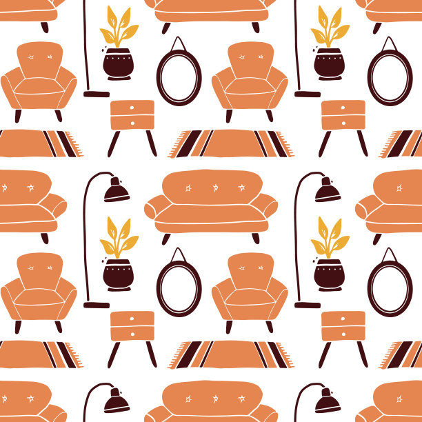 无缝图案的客厅家具图片下载