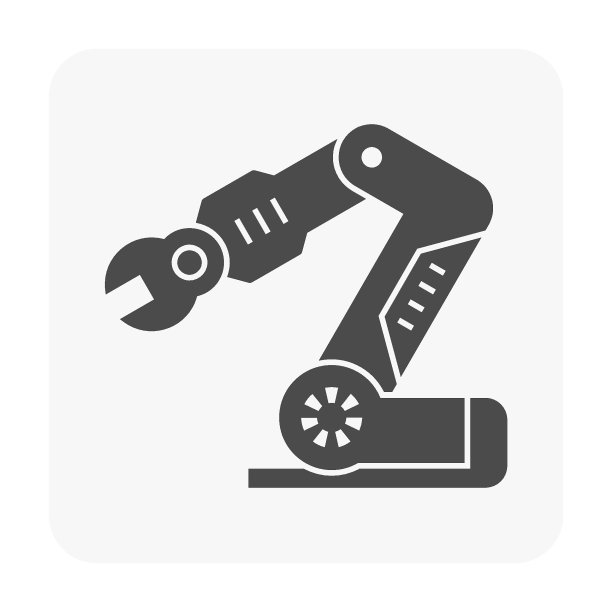 机械臂或工业机器人系统矢量图标设计孤立的白色背景。图片下载