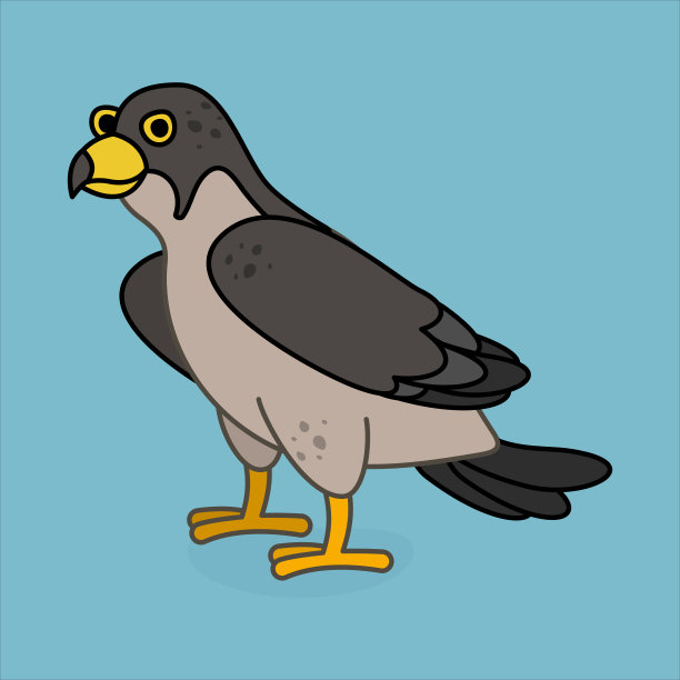 卡通风格的有趣的猎鹰角色。平孩子图形。孤立的矢量图。图片下载