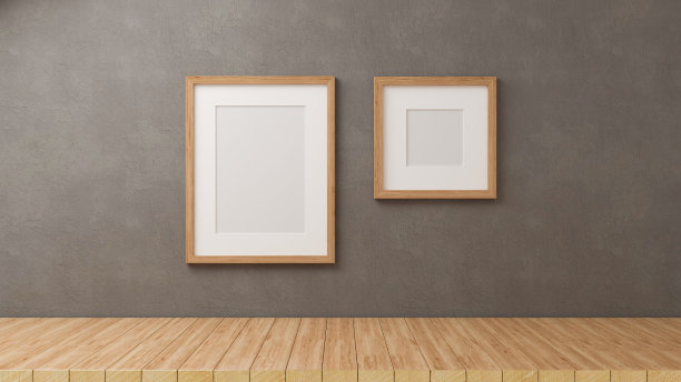 3D渲染，家庭装饰与模拟框架灰色阁楼墙背景与木地板图片下载