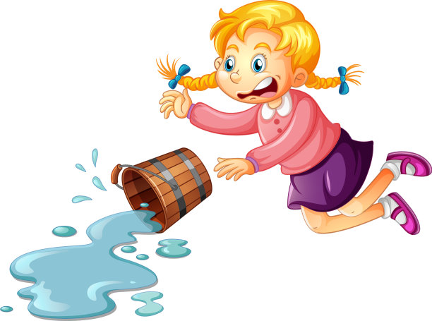 白色背景上有桶水的女孩图片下载