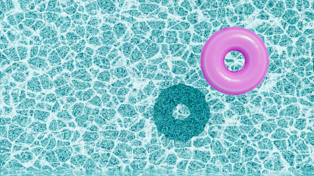 3 d渲染。粉红色的池子飘浮着，碧蓝的池子飘浮着清爽图片下载
