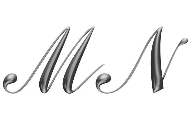 3d字母表，大写金属字母，m n，白色背景，3d插图图片下载