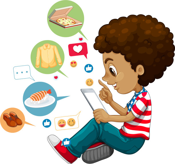 白色皮肤上有社交媒体元素的孩子图片下载