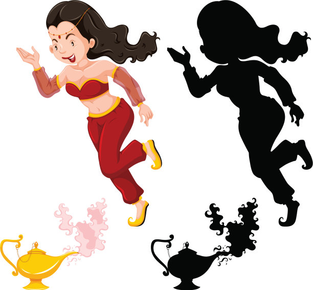 精灵女孩的魔灯或阿拉丁灯的颜色图片下载