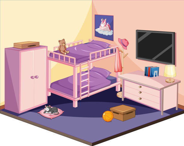 卧室粉色主题等距图片下载