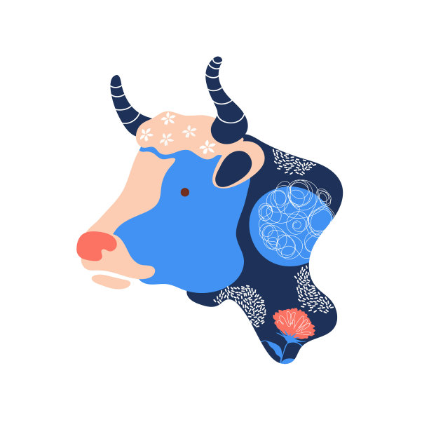 牛的头。多色部分。农场的插图。图片下载