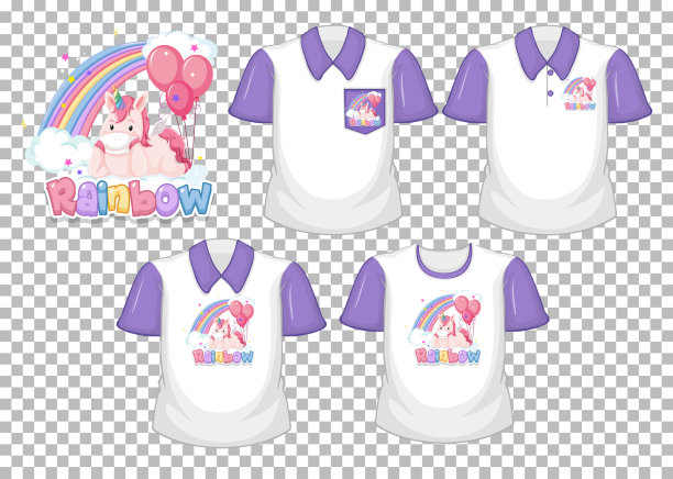 独角兽与彩虹标志和设置白衬衫图片下载