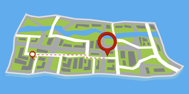 用红色大头针绘制地图。世界地图。概念设计采用红色大头针的抽象地图。股票的形象。矢量插图。每股收益10。图片下载