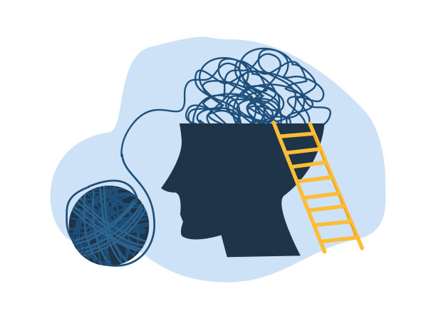 头脑中混乱的想法。心理问题，生活烦恼。精神疾病和需要精神病护理载体说明图片下载