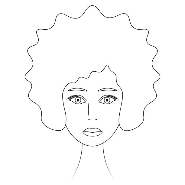 女人的脸。非洲裔美国女孩。草图。女士的头全脸。矢量插图。华丽的发型——非洲式发型。丰满的嘴唇。儿童涂色书。在孤立的白色背景上勾勒轮廓。图片下载