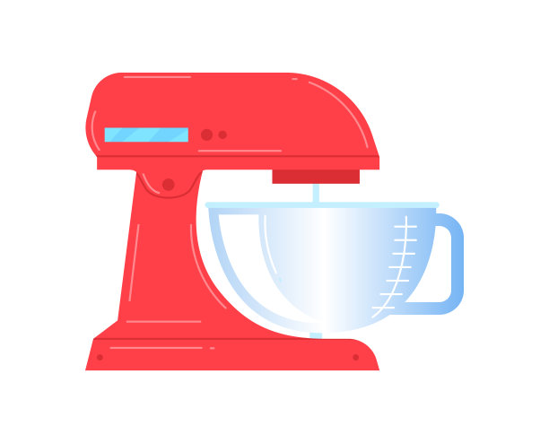 搅拌机，碗罩，家用设备，隔离上白，电动烹饪项目，设计，平面风格矢量插图图片下载