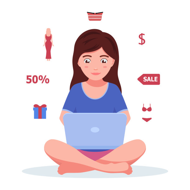 拿着笔记本电脑在网上购物的女孩图片下载