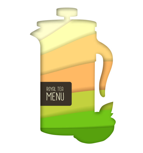 茶壶轮廓。剪纸艺术风格设计。御茶菜单设计图片下载