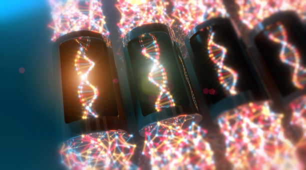 带有发光DNA螺旋的未来试管图片下载