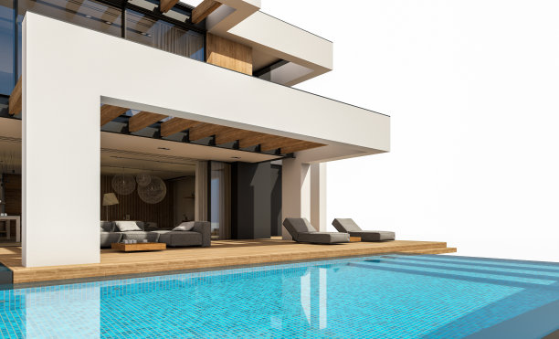 现代舒适的房子在豪华风格的3d渲染孤立在白色图片下载