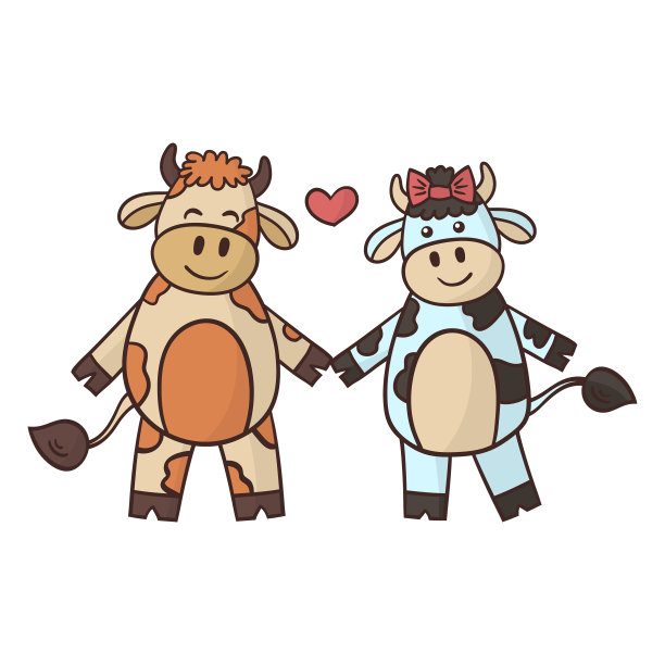 卡通夫妇牛和牛象征年图片下载