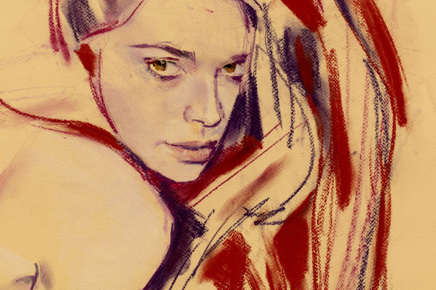 粉彩画，女性肖像画，手工制作图片下载