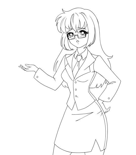 可爱的动漫女孩穿着办公套装，孤立在白色背景上。图片下载