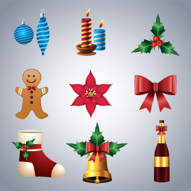 捆绑九个快乐快乐的圣诞图标图片下载