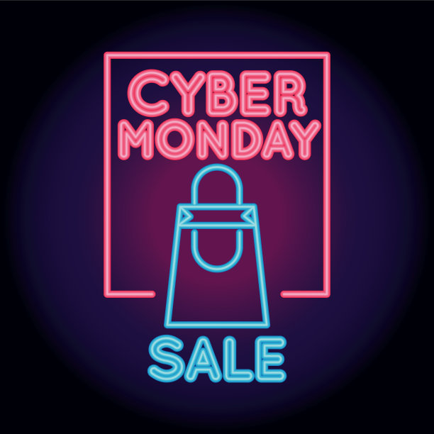 网络星期一出售霓虹灯与购物袋和图片下载