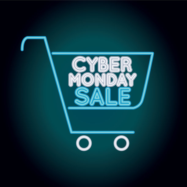 网上星期一出售霓虹灯与购物车图片下载