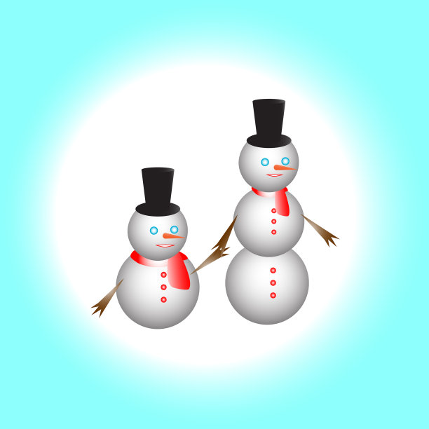 全家都在下雪，雪人戴着大礼帽图片下载