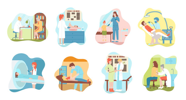 病人在医生预约卡通场景设置图片下载