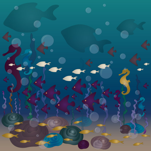 海底有鱼类、岩石和藻类图片下载