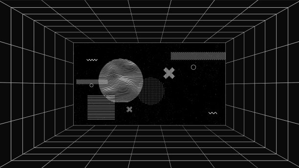 虚拟未来的屏幕与网格线和图片下载