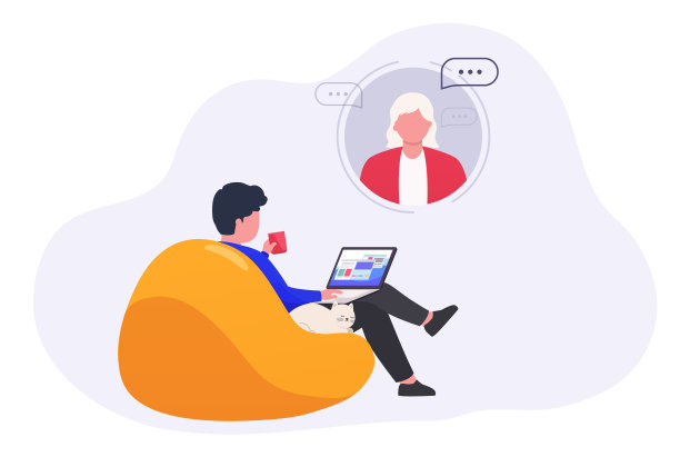 有笔记本电脑的男人在网上使用虚拟助手图片下载