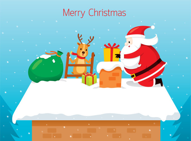 圣诞老人把礼物盒扔进烟囱图片下载